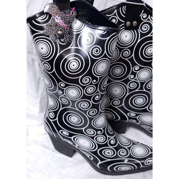 BLAZIN ROXX Layla Sz 7 Rain Boots Black White Outdoor Chore Cowgirl Boot 58906 - Picture 4 of 16
